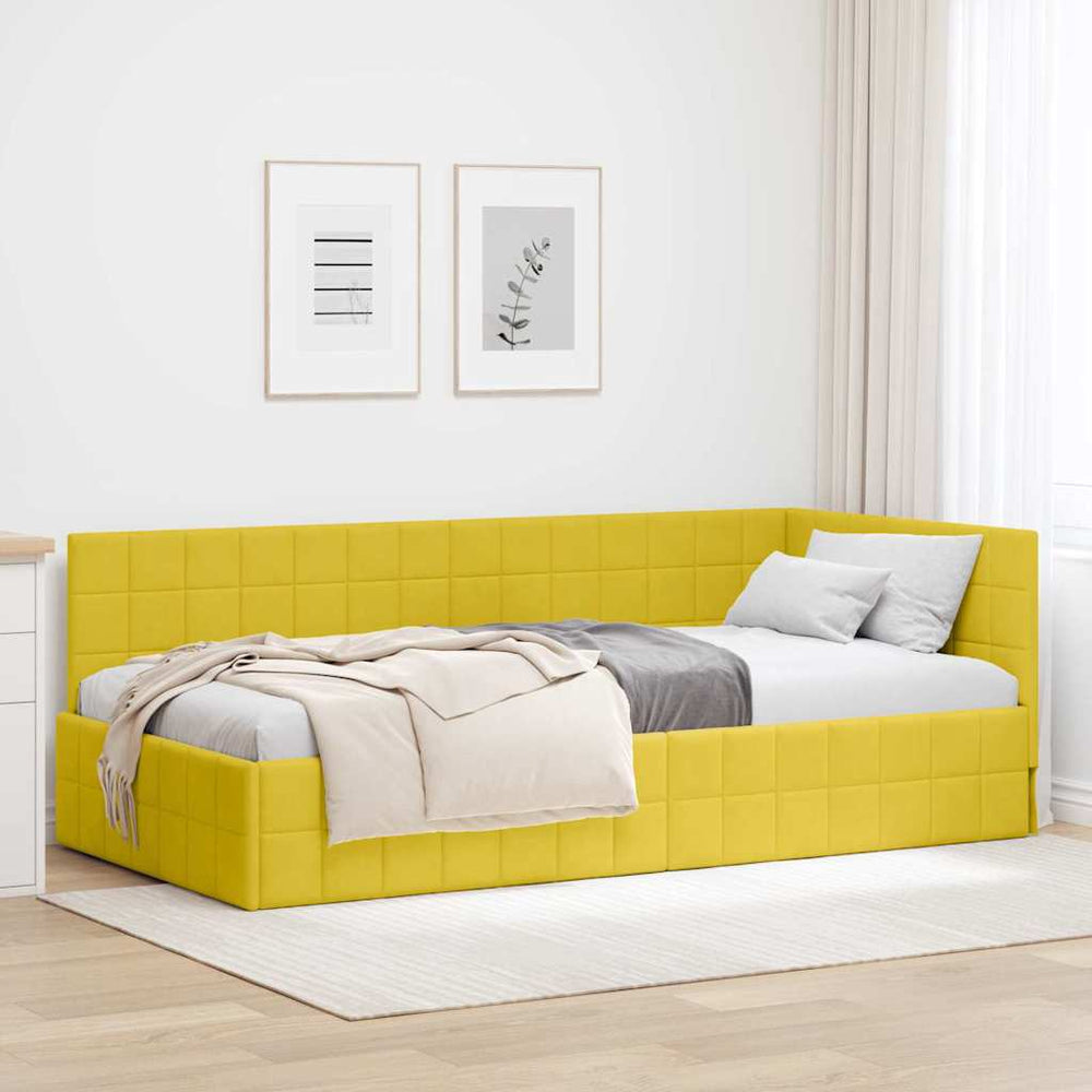 Kampinė lovos konstrukcija Geltona 90 x 200 cm Aksomas