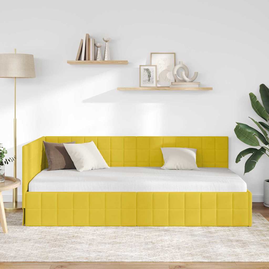 Kampinė lovos konstrukcija Geltona 90 x 200 cm Aksomas