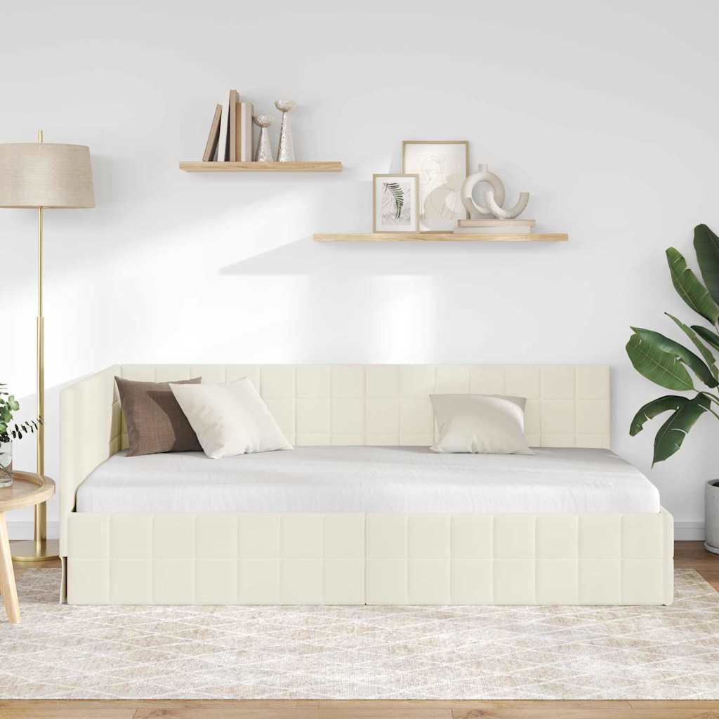 Kampinė lovos konstrukcija Kreminė 90 x 200 cm Aksomas
