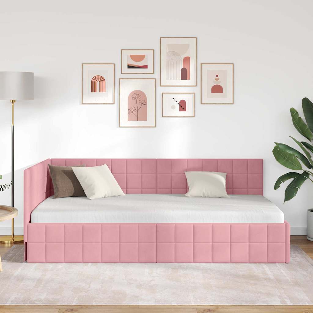 Kampinė lovos konstrukcija Rožinė 100 x 200 cm Aksomas