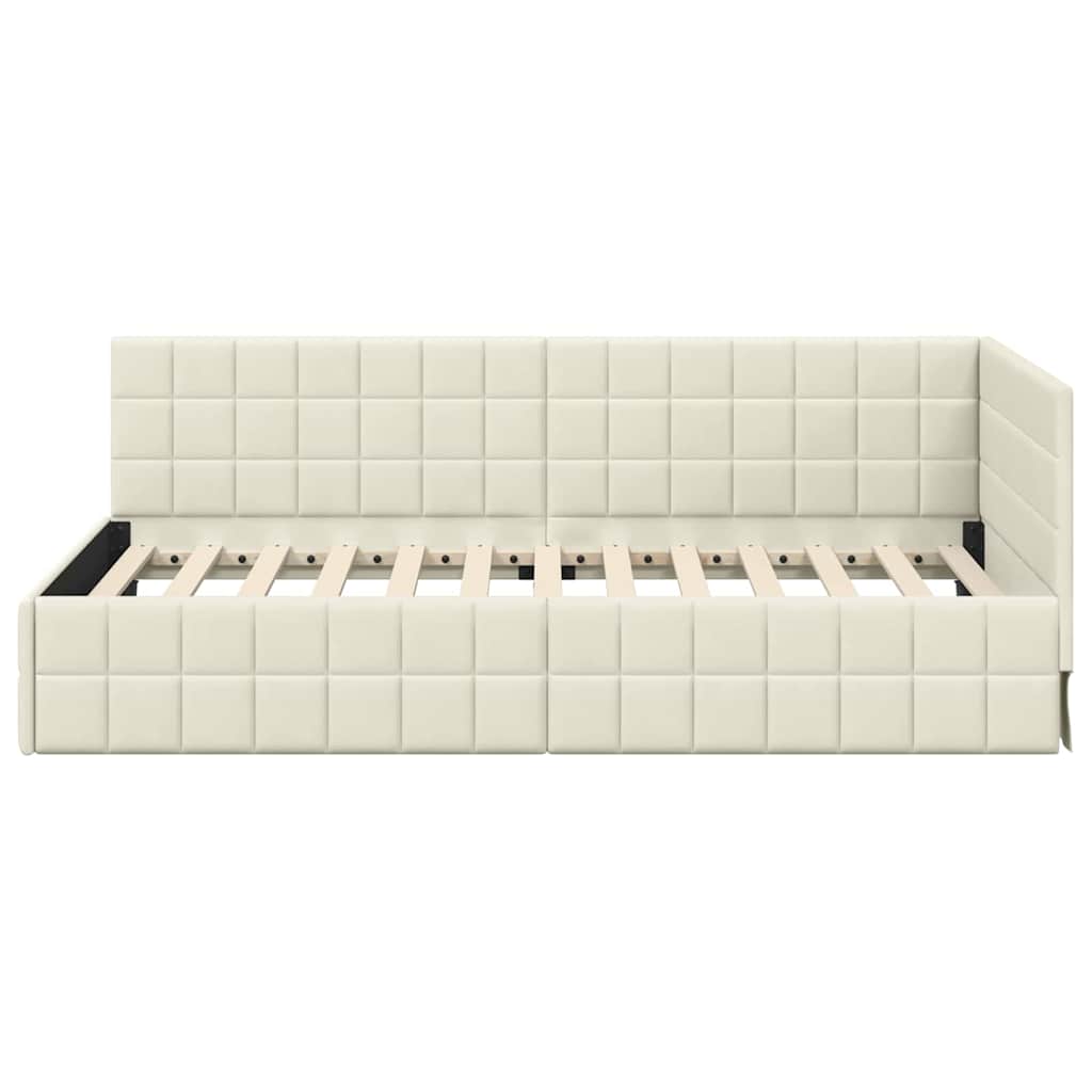 Kampinė lovos konstrukcija Kreminė 100 x 200 cm Aksomas