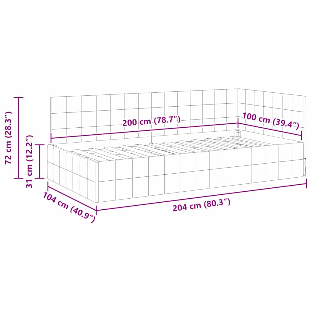 Kampinė lovos konstrukcija Kreminė 100 x 200 cm Aksomas