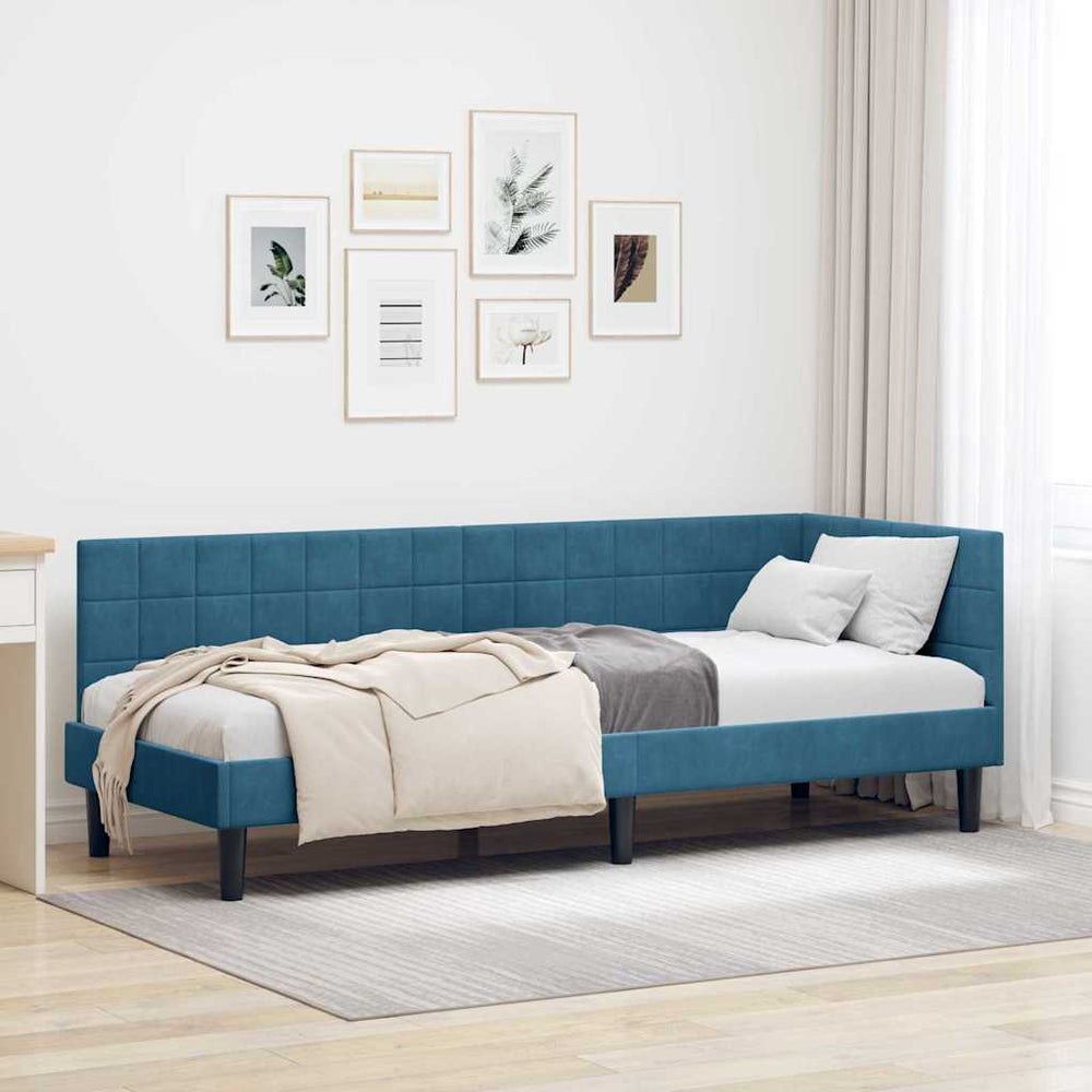 Kampinė lovos konstrukcija Mėlyna 80 x 200 cm Aksomas