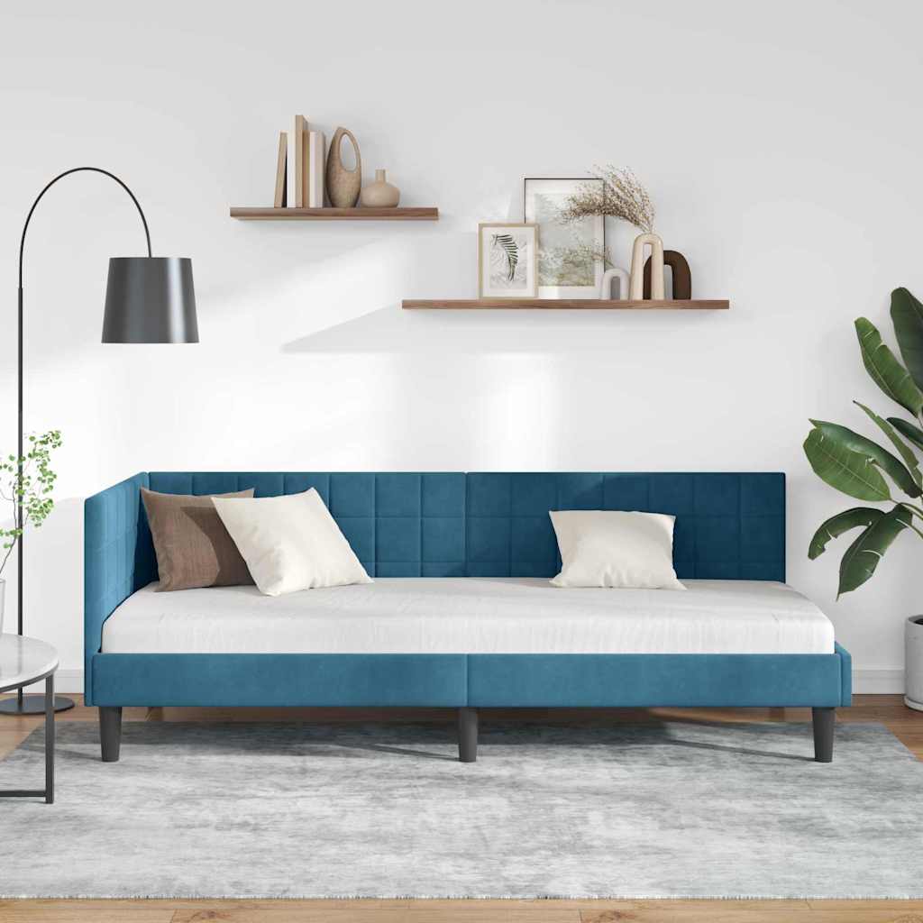 Kampinė lovos konstrukcija Mėlyna 80 x 200 cm Aksomas