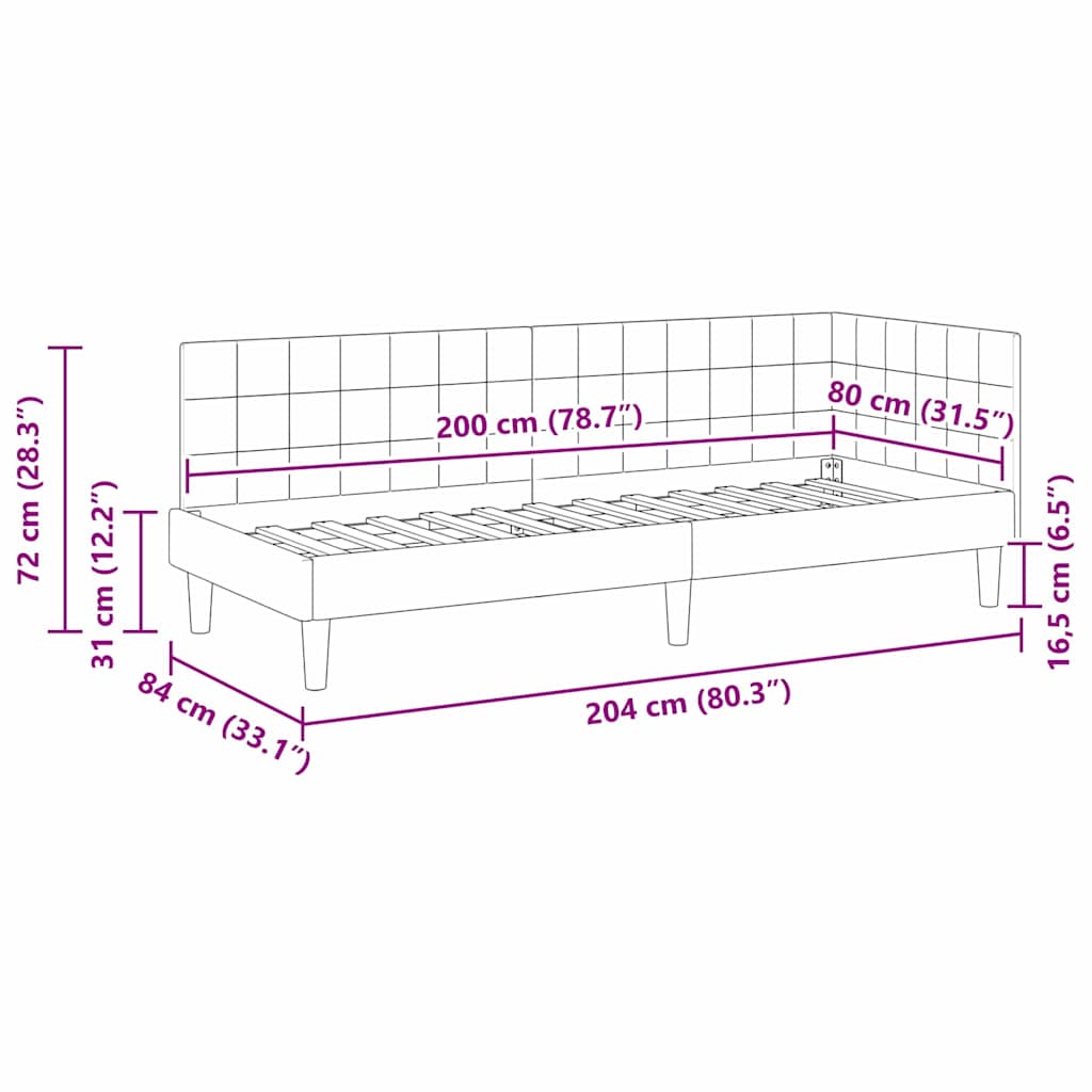 Kampinė lovos konstrukcija Mėlyna 80 x 200 cm Aksomas