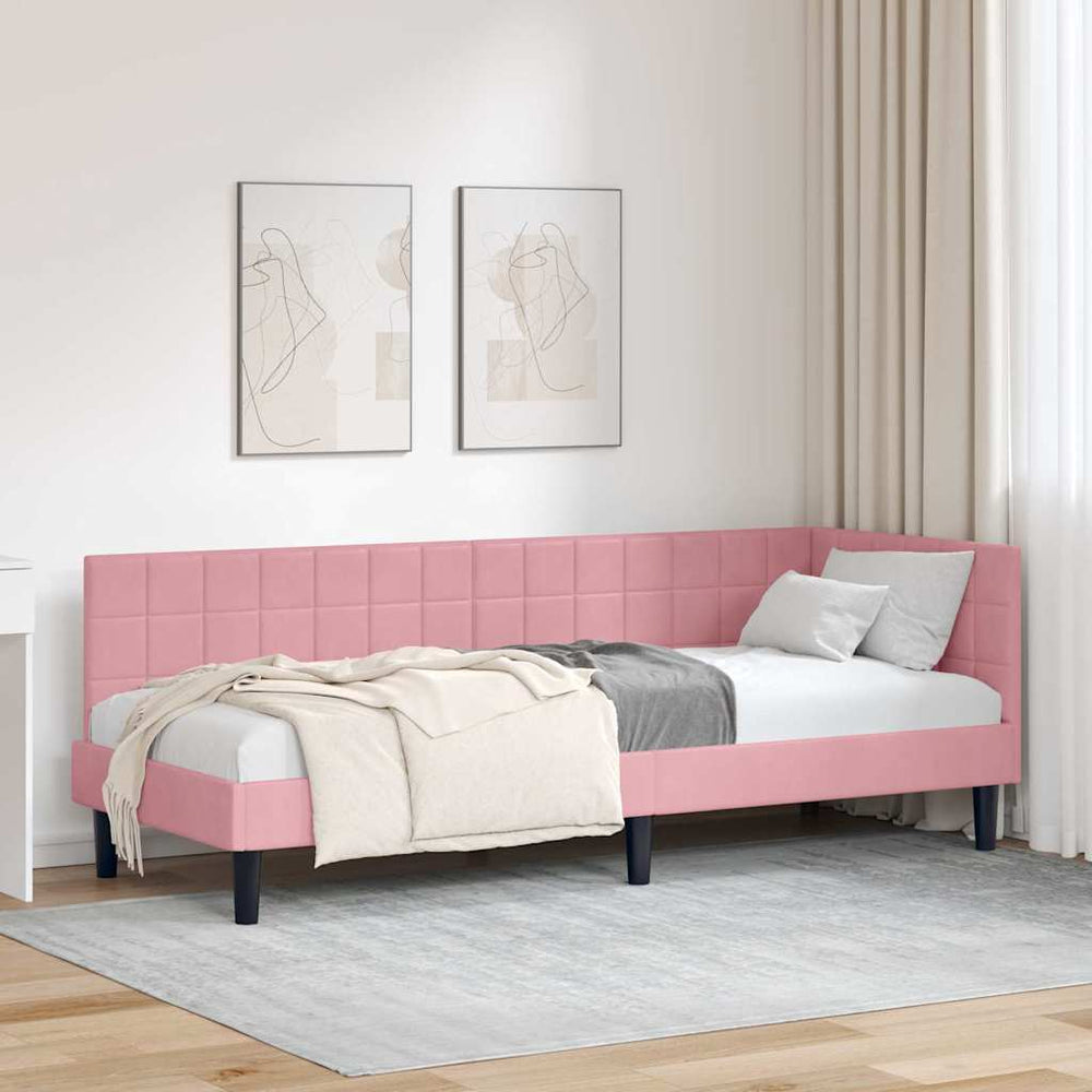Kampinė lovos konstrukcija Rožinė 80 x 200 cm Aksomas