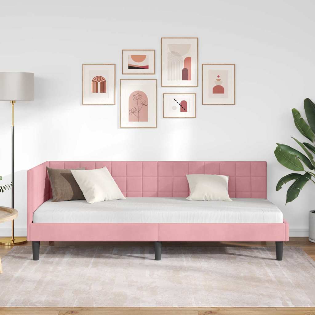 Kampinė lovos konstrukcija Rožinė 80 x 200 cm Aksomas