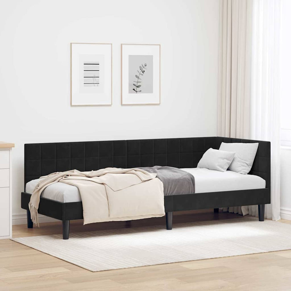 Kampinė lovos konstrukcija Juoda 80 x 200 cm Aksomas