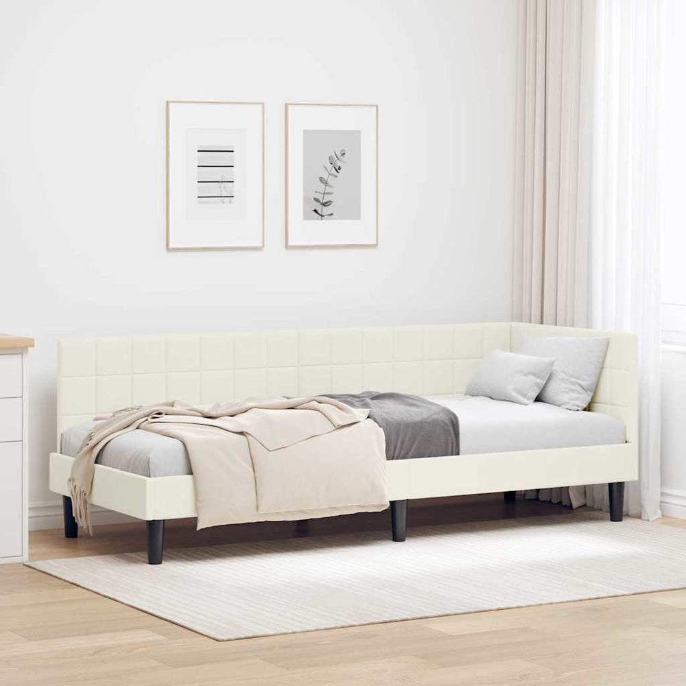 Kampinė lovos konstrukcija Kreminė 80 x 200 cm Aksomas