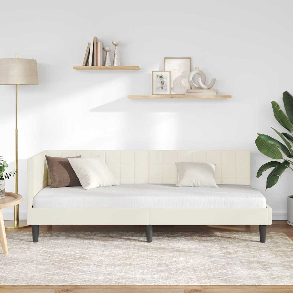 Kampinė lovos konstrukcija Kreminė 80 x 200 cm Aksomas