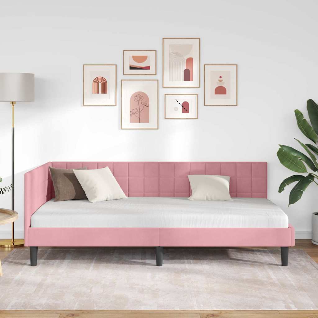 Kampinė lovos konstrukcija Rožinė 90 x 190 cm Aksomas