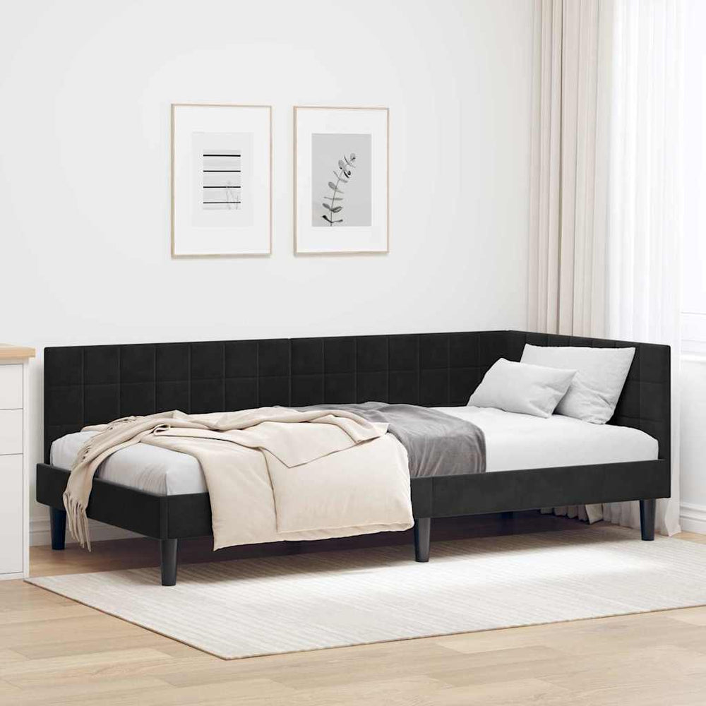 Kampinė lovos konstrukcija Juoda 90 x 190 cm Aksomas