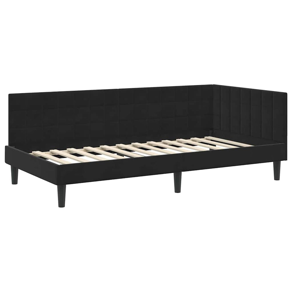 Kampinė lovos konstrukcija Juoda 90 x 190 cm Aksomas