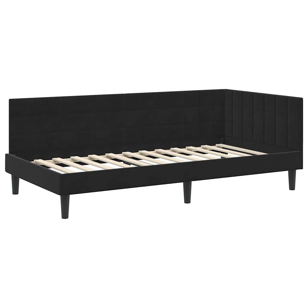 Kampinė lovos konstrukcija Juoda 90 x 190 cm Aksomas
