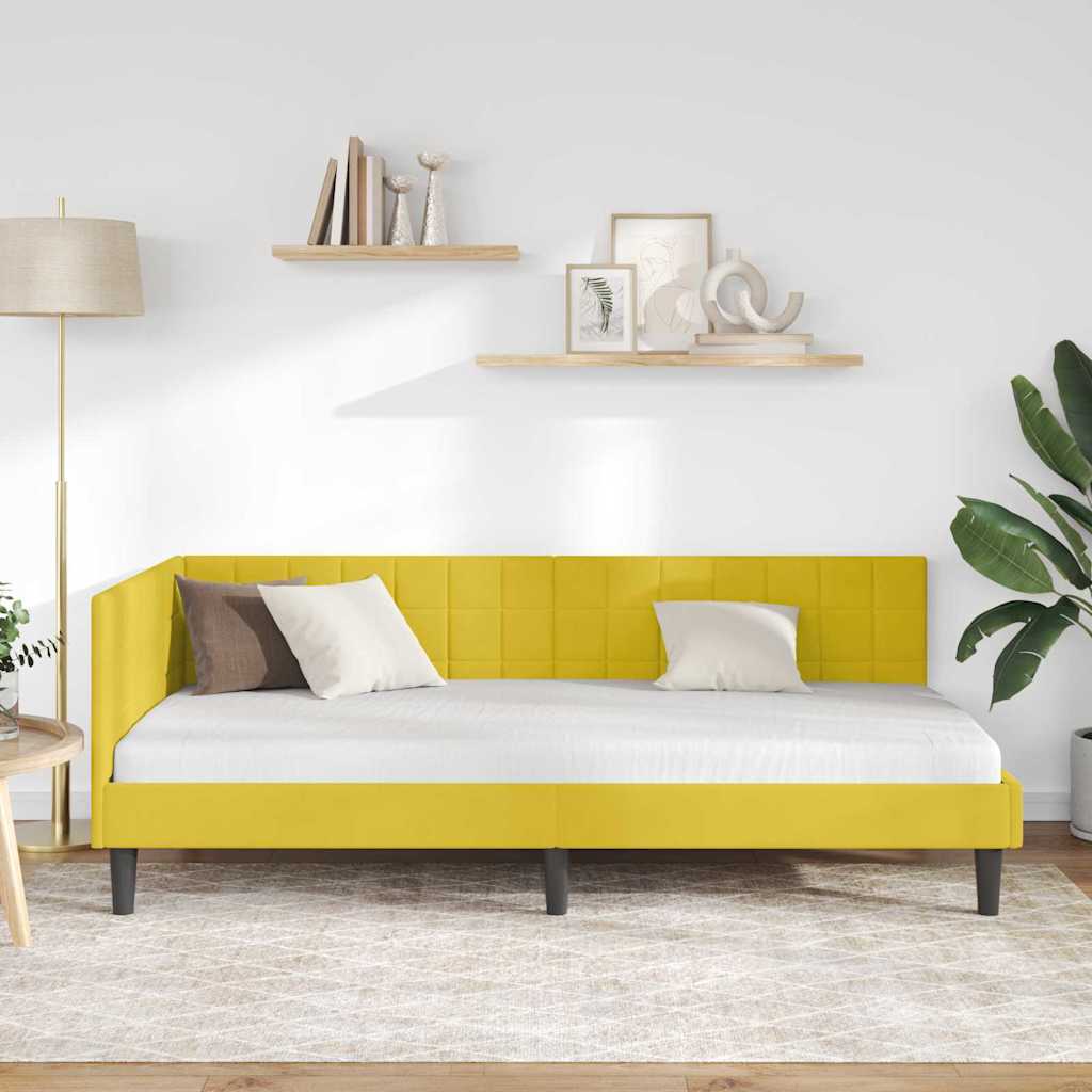 Kampinė lovos konstrukcija Geltona 90 x 190 cm Aksomas