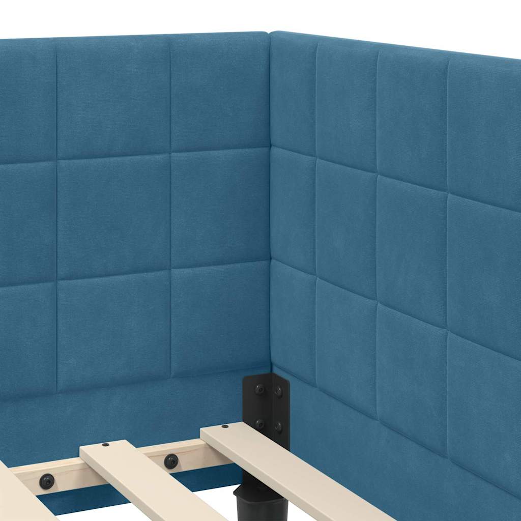 Kampinė lovos konstrukcija Mėlyna 90 x 200 cm Aksomas