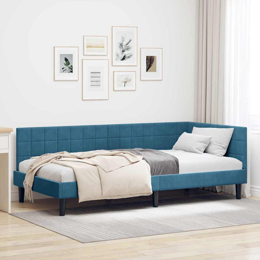 Kampinė lovos konstrukcija Mėlyna 90 x 200 cm Aksomas