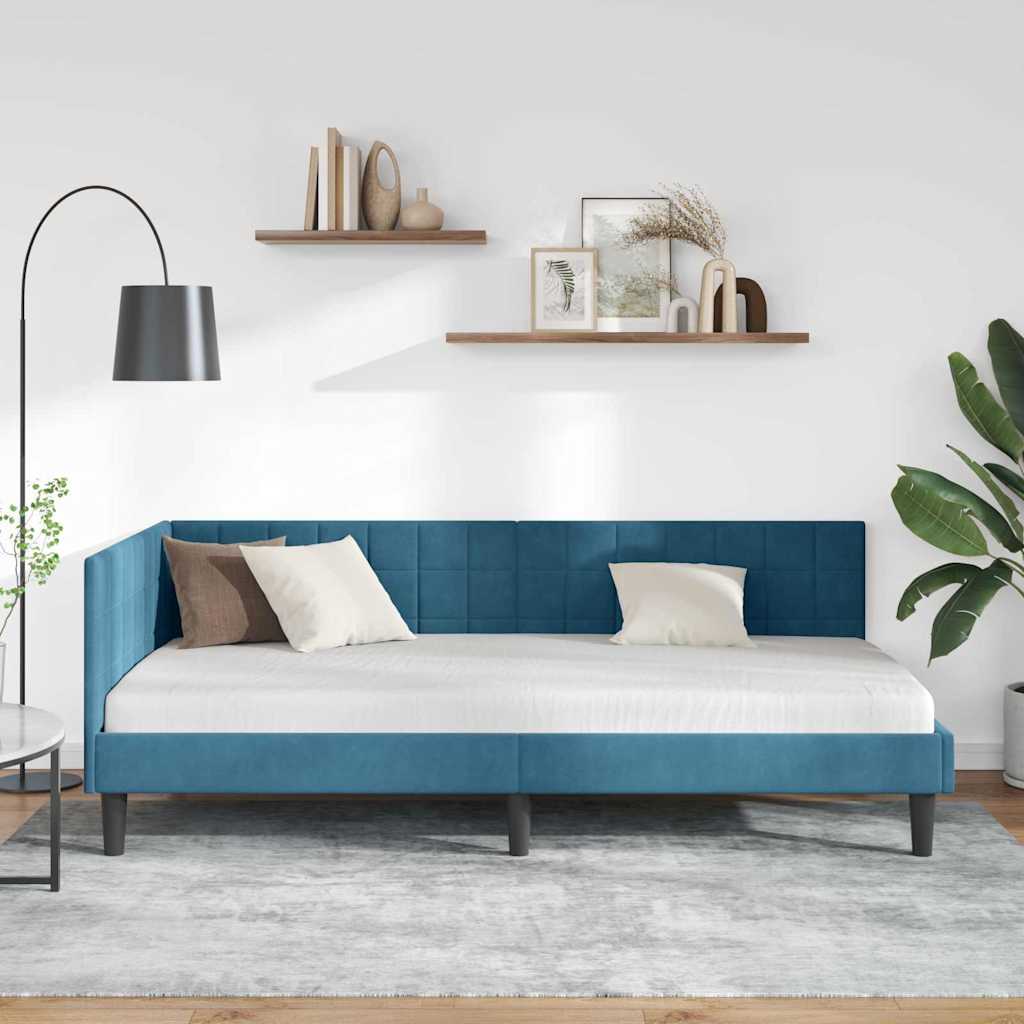 Kampinė lovos konstrukcija Mėlyna 90 x 200 cm Aksomas