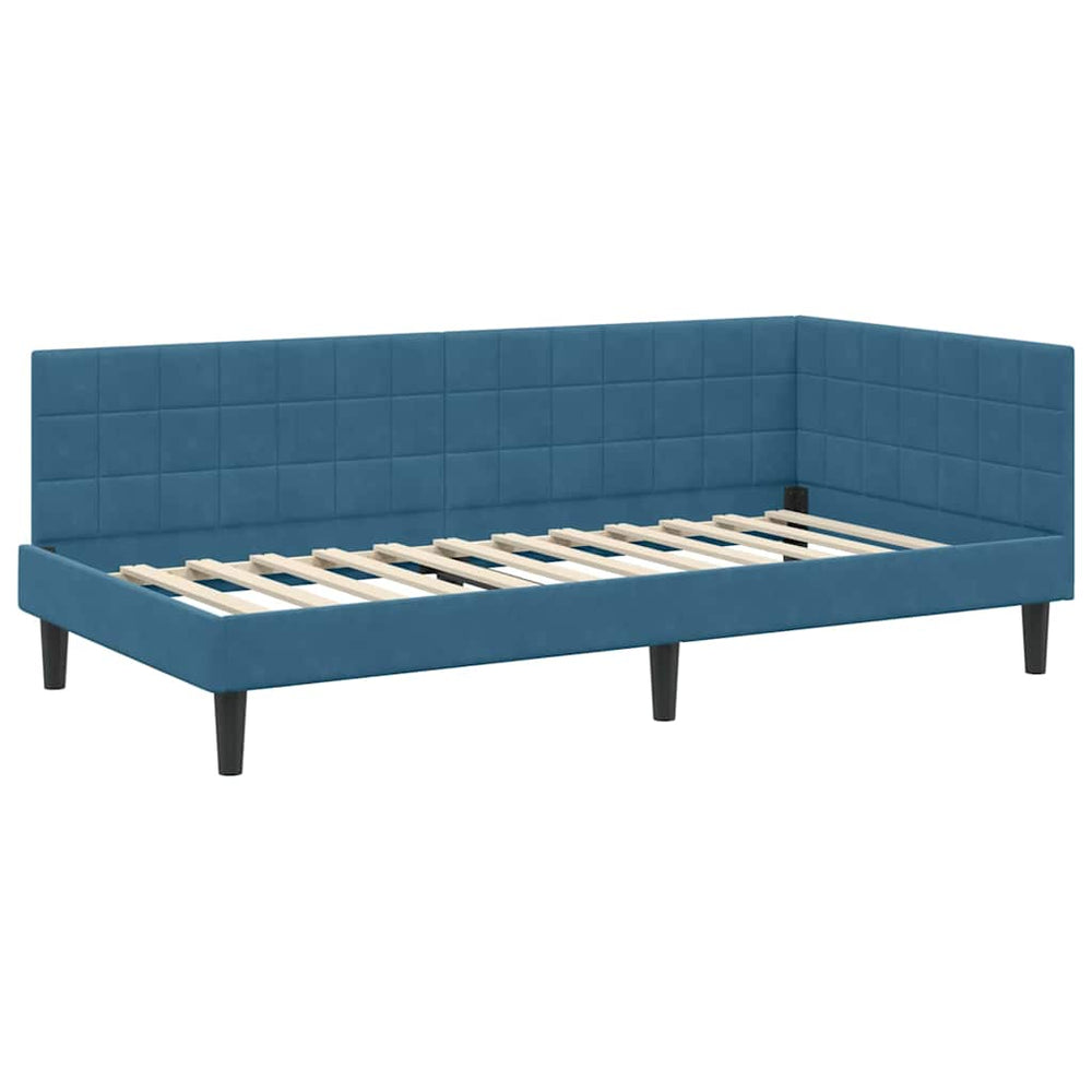 Kampinė lovos konstrukcija Mėlyna 90 x 200 cm Aksomas