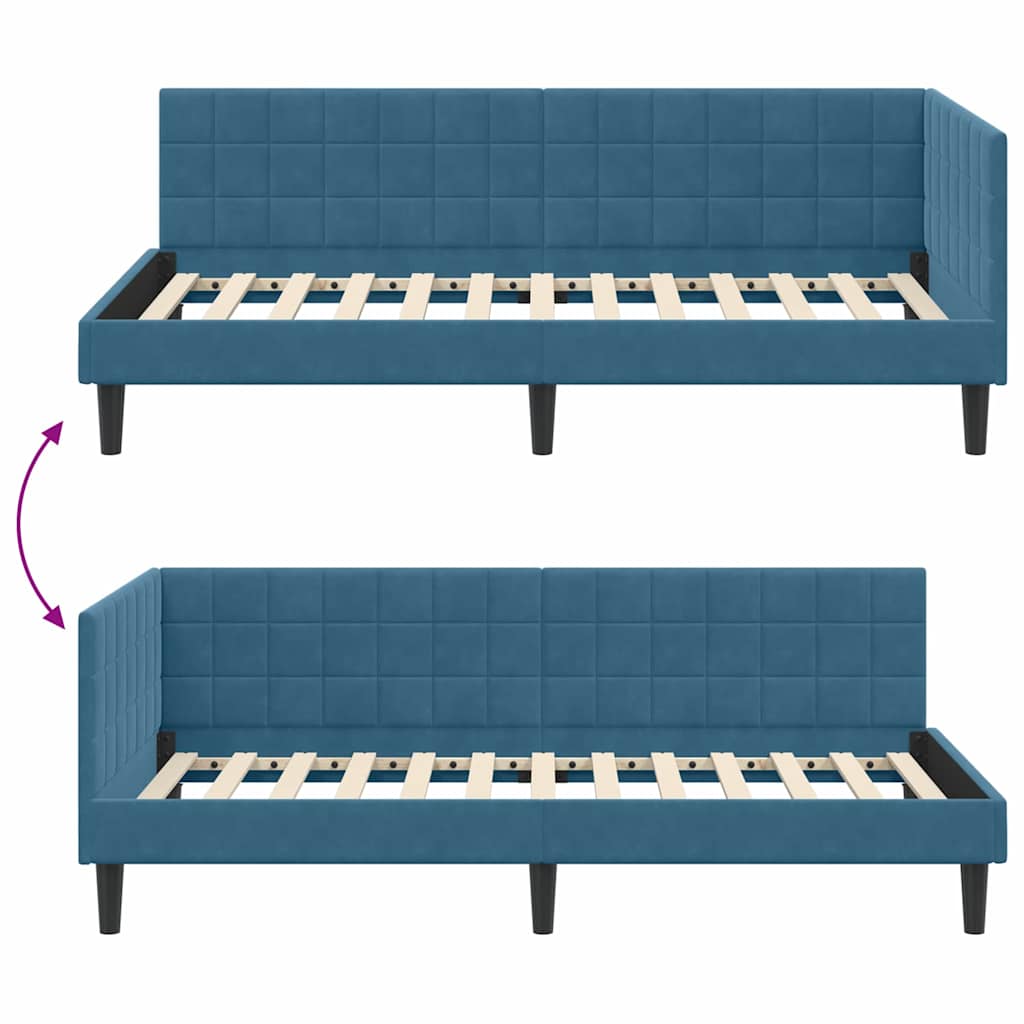 Kampinė lovos konstrukcija Mėlyna 90 x 200 cm Aksomas