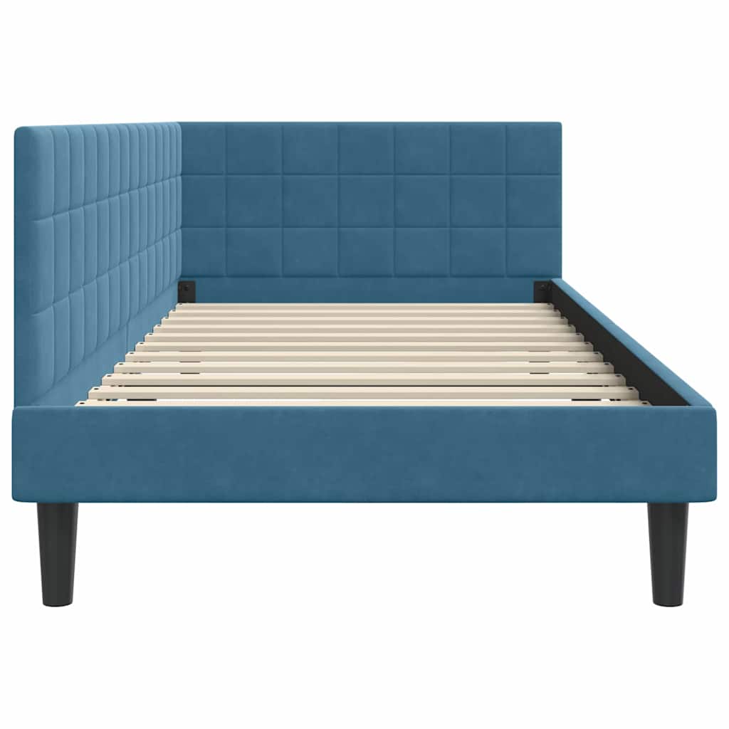 Kampinė lovos konstrukcija Mėlyna 90 x 200 cm Aksomas