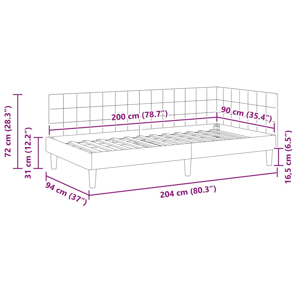 Kampinė lovos konstrukcija Mėlyna 90 x 200 cm Aksomas