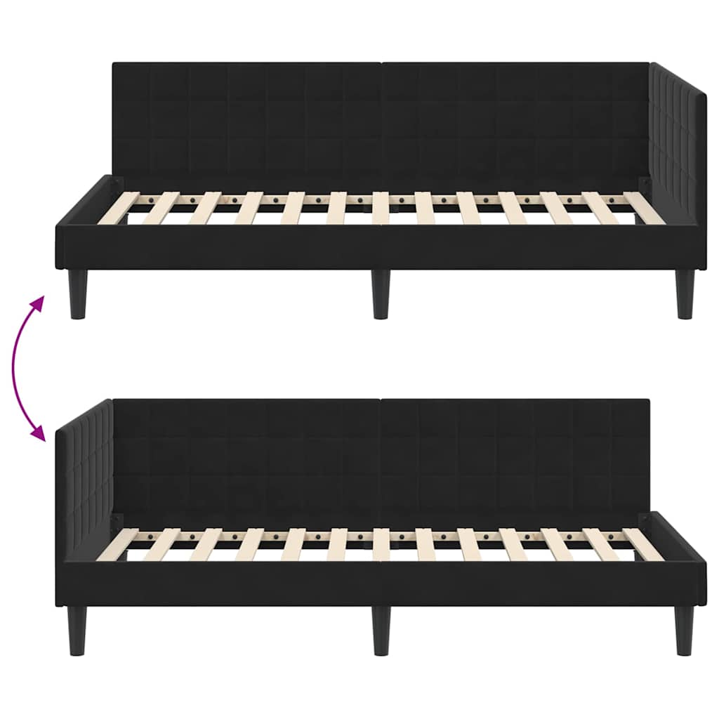 Kampinė lovos konstrukcija Juoda 90 x 200 cm Aksomas