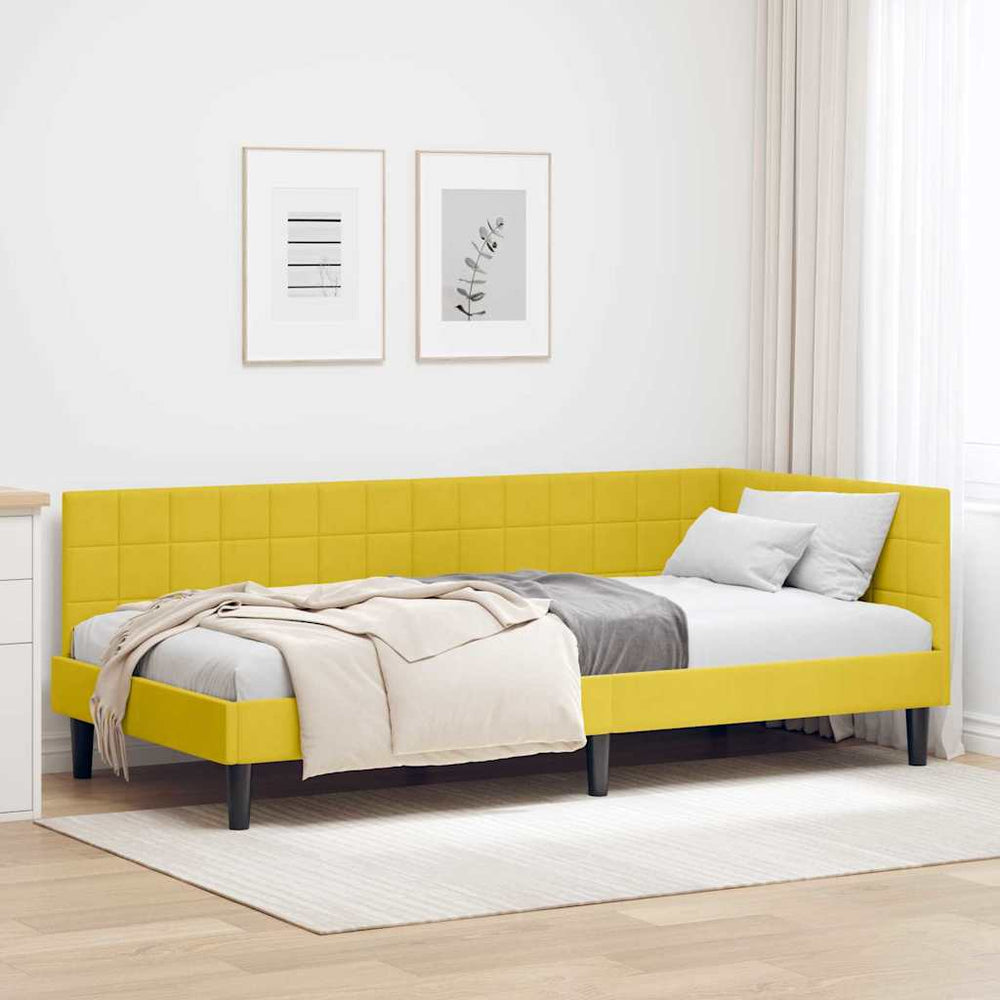 Kampinė lovos konstrukcija Geltona 90 x 200 cm Aksomas