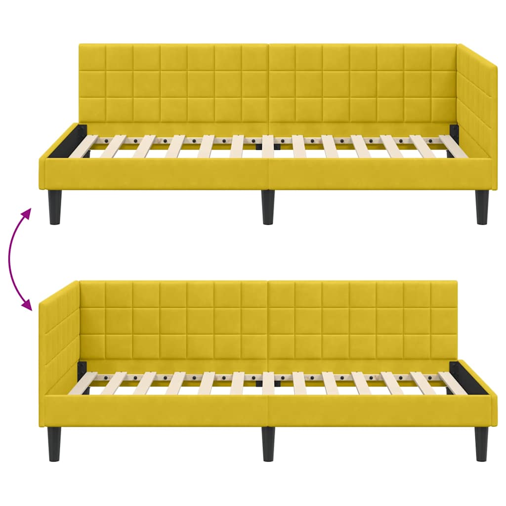 Kampinė lovos konstrukcija Geltona 90 x 200 cm Aksomas