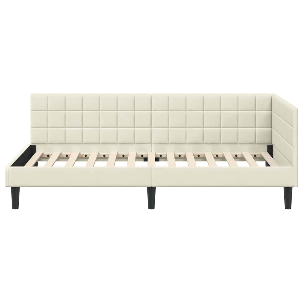Kampinė lovos konstrukcija Kreminė 90 x 200 cm Aksomas
