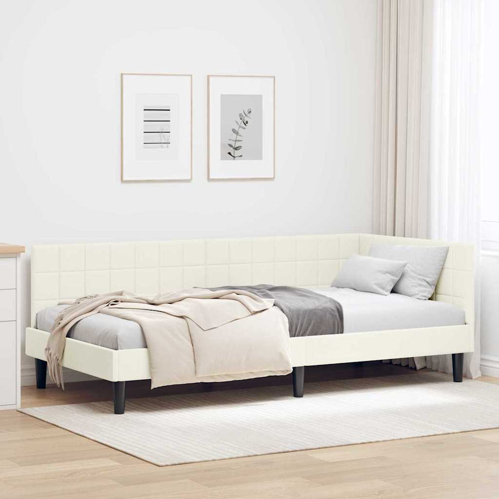 Kampinė lovos konstrukcija Kreminė 100 x 200 cm Aksomas