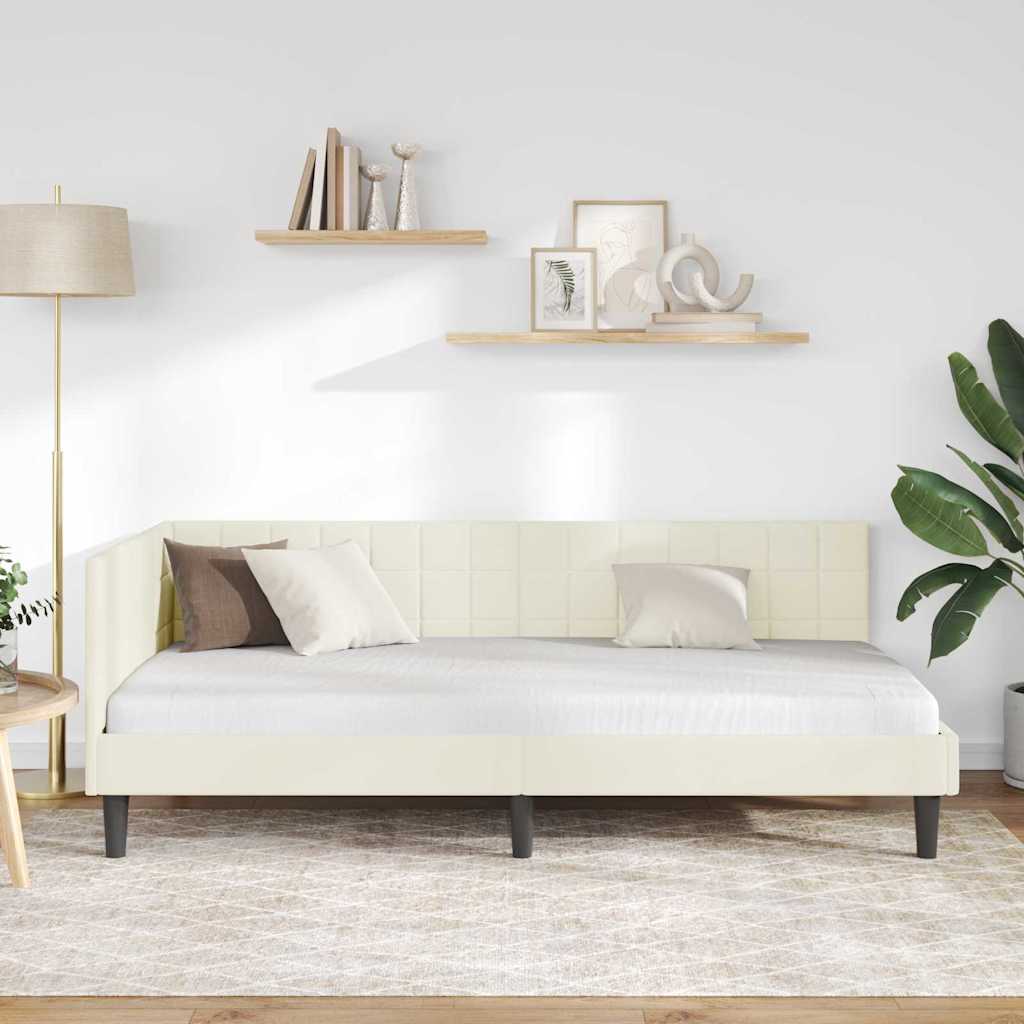 Kampinė lovos konstrukcija Kreminė 100 x 200 cm Aksomas