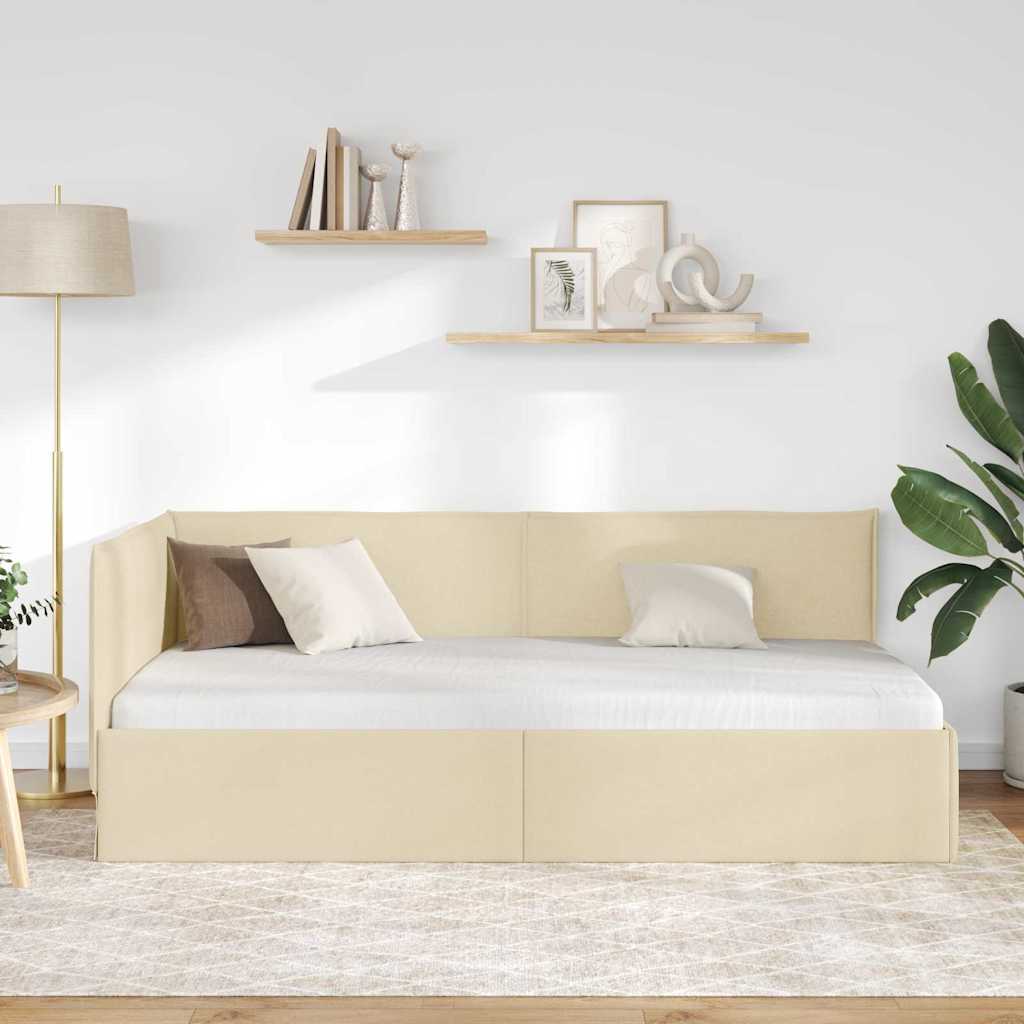 Kampinė lovos konstrukcija Kreminė 80 x 200 cm audinys