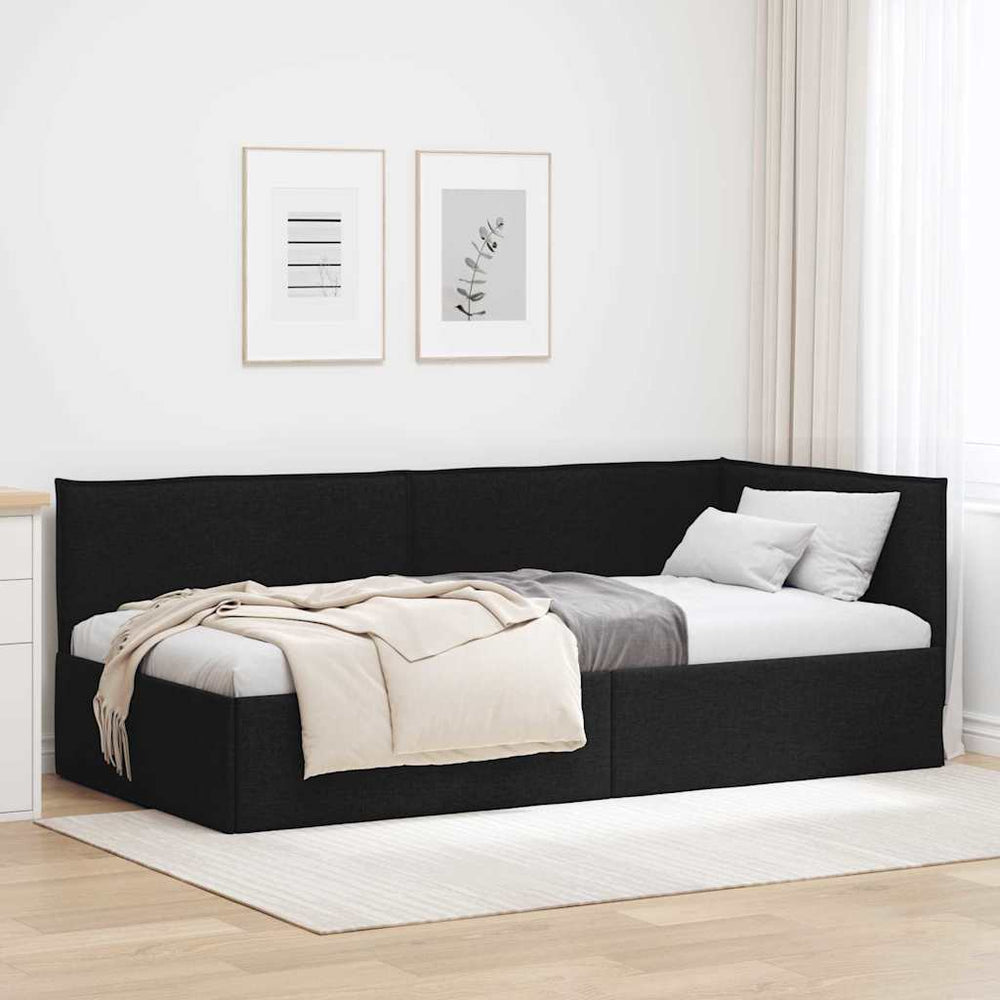 Kampinė lovos konstrukcija Juoda 90 x 200 cm audinys