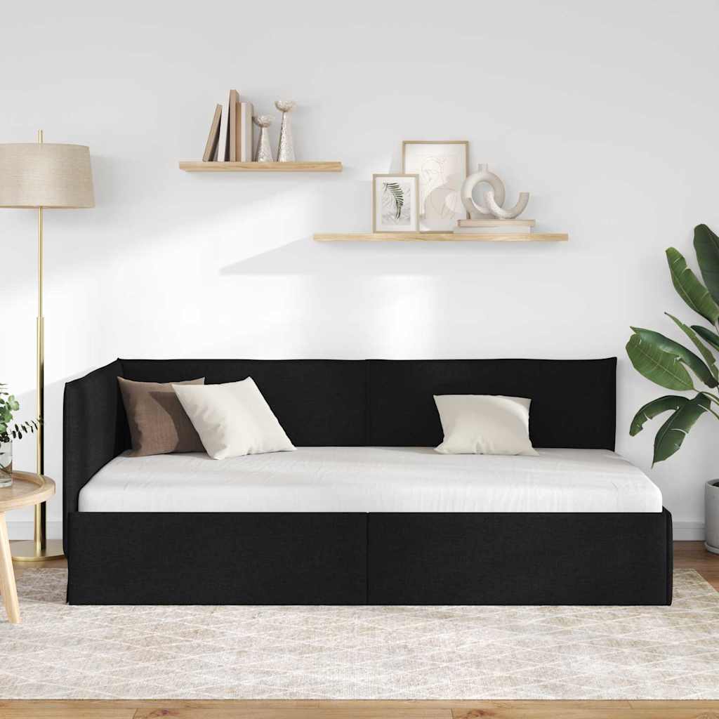 Kampinė lovos konstrukcija Juoda 90 x 200 cm audinys