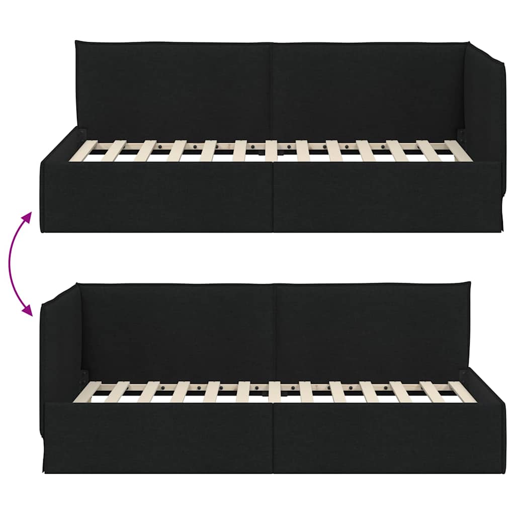 Kampinė lovos konstrukcija Juoda 90 x 200 cm audinys