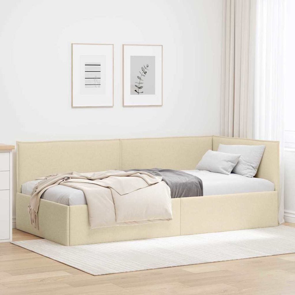 Kampinė lovos konstrukcija Kreminė 90 x 200 cm audinys