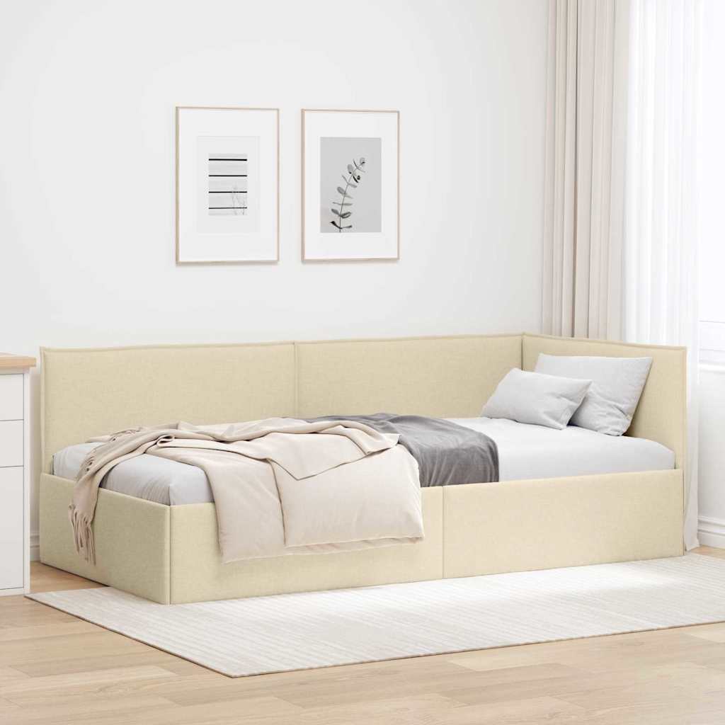Kampinė lovos konstrukcija Kreminė 90 x 200 cm audinys