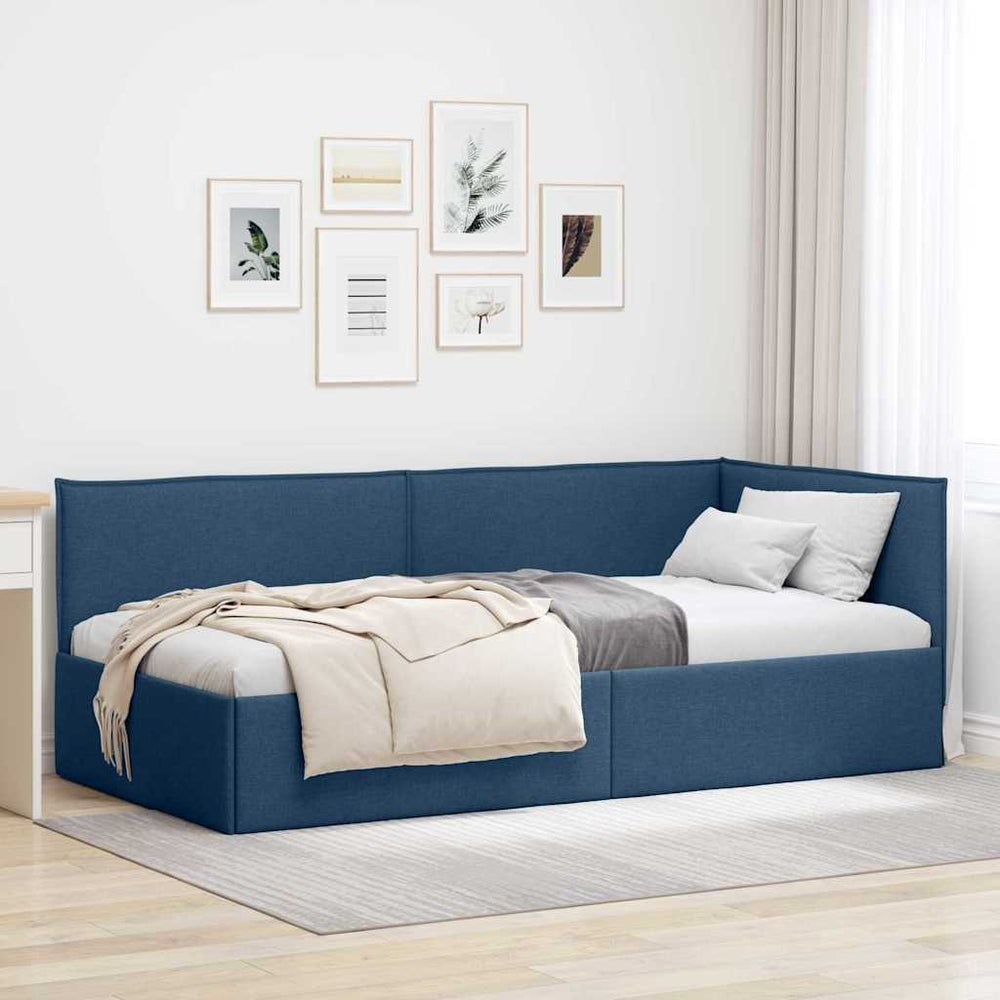 Kampinė lovos konstrukcija Mėlyna 90 x 200 cm audinys