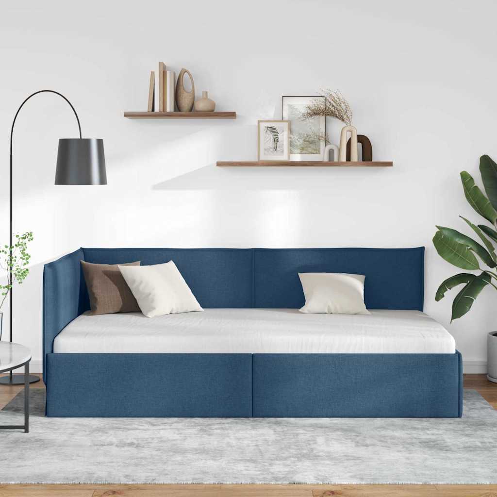 Kampinė lovos konstrukcija Mėlyna 90 x 200 cm audinys