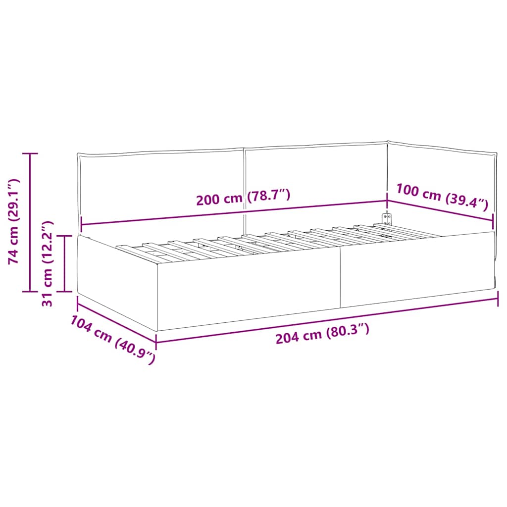 Kampinė lovos konstrukcija Juoda 100 x 200 cm audinys