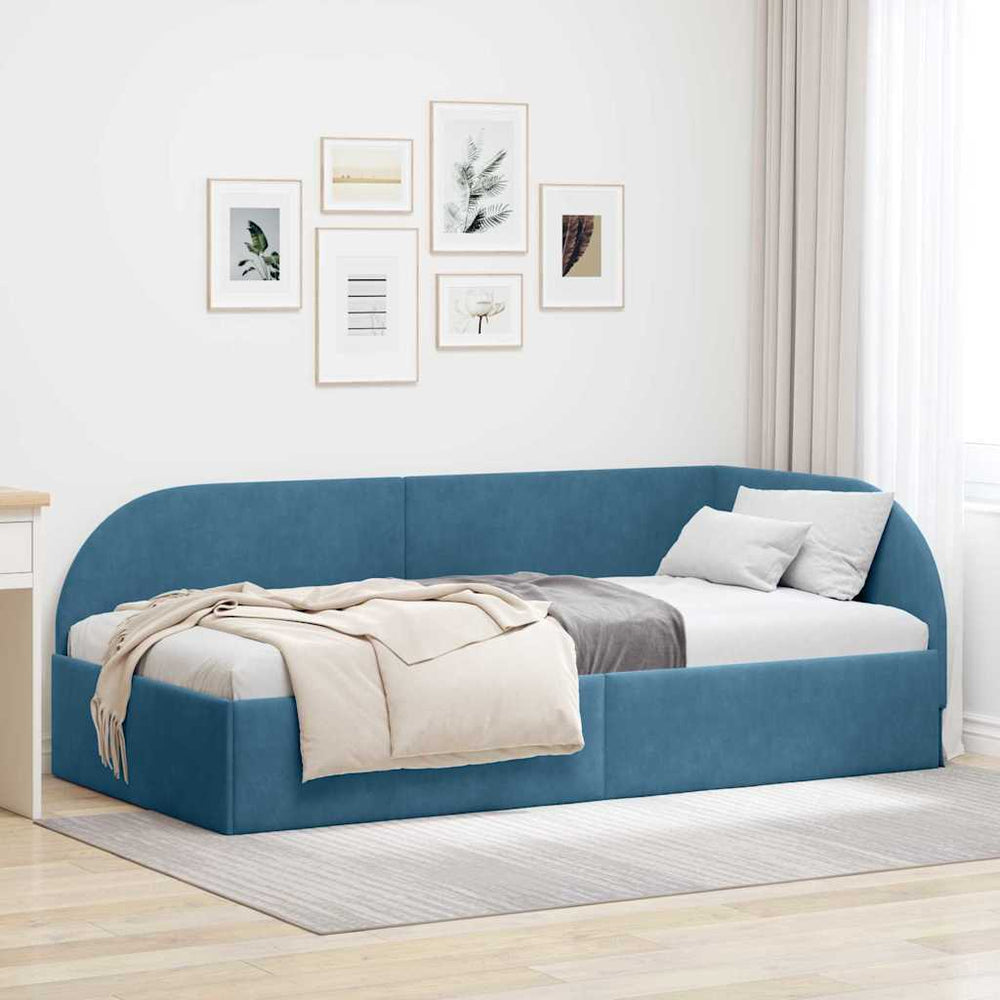 Kampinė lovos konstrukcija Mėlyna 90 x 200 cm Aksomas