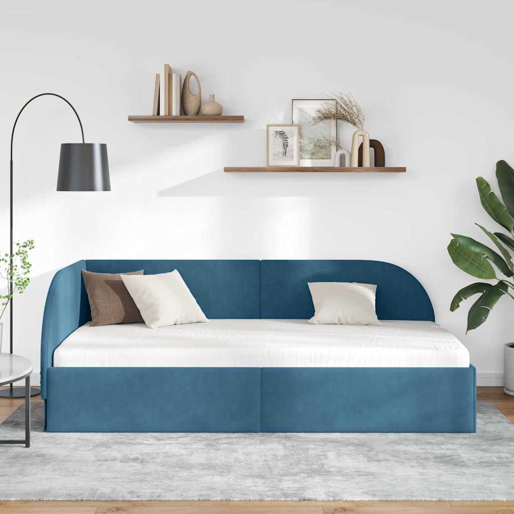 Kampinė lovos konstrukcija Mėlyna 90 x 200 cm Aksomas