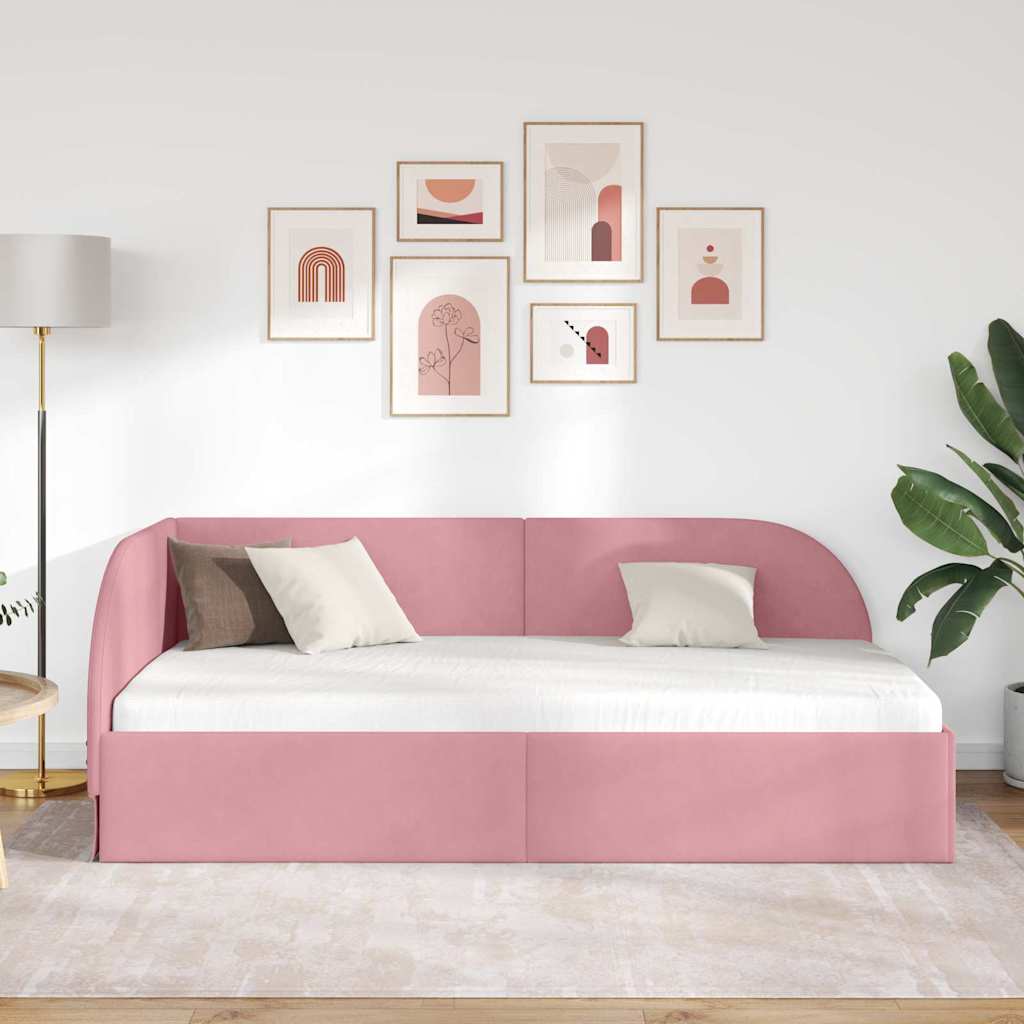 Kampinė lovos konstrukcija Rožinė 90 x 200 cm Aksomas