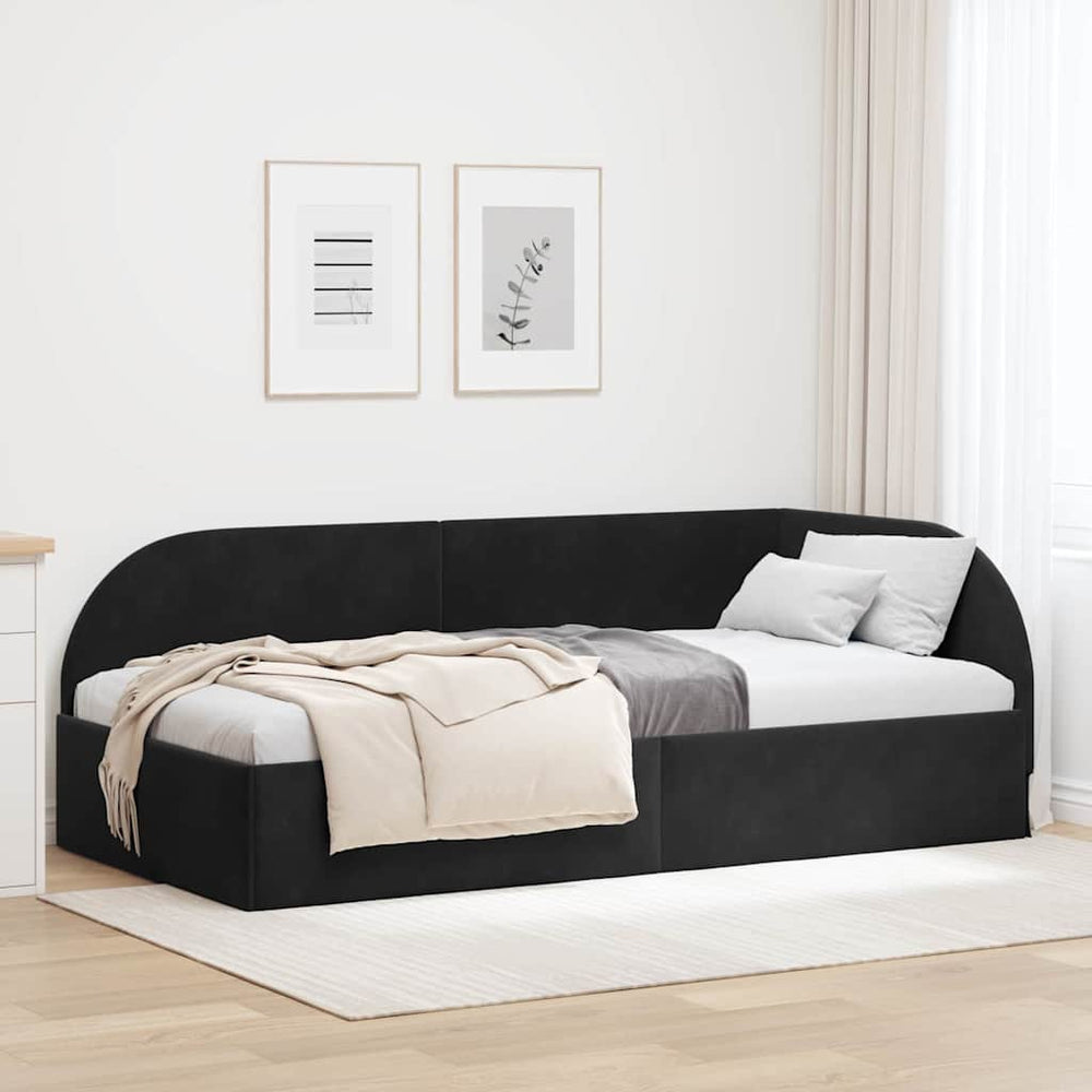 Kampinė lovos konstrukcija Juoda 90 x 200 cm Aksomas