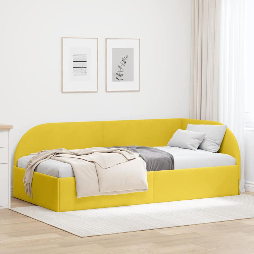 Kampinė lovos konstrukcija Geltona 90 x 200 cm Aksomas