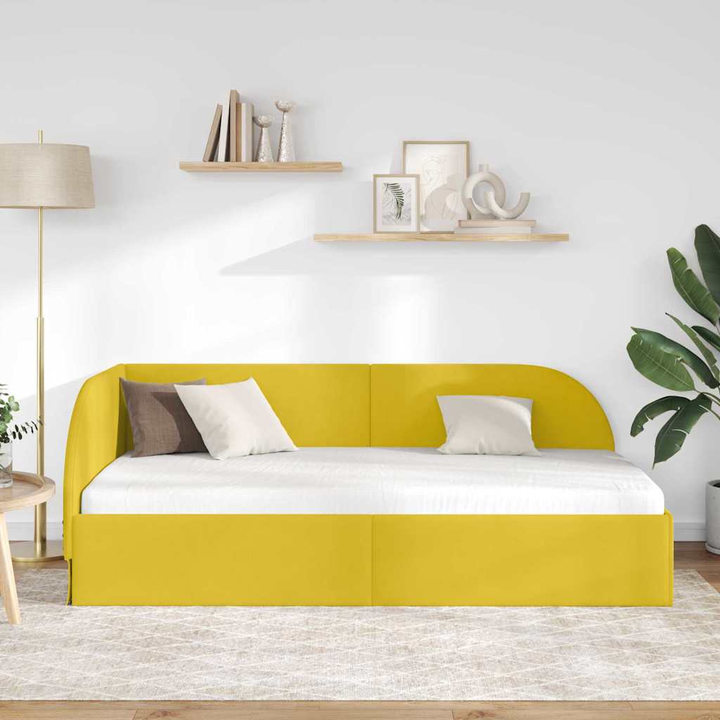 Kampinė lovos konstrukcija Geltona 90 x 200 cm Aksomas