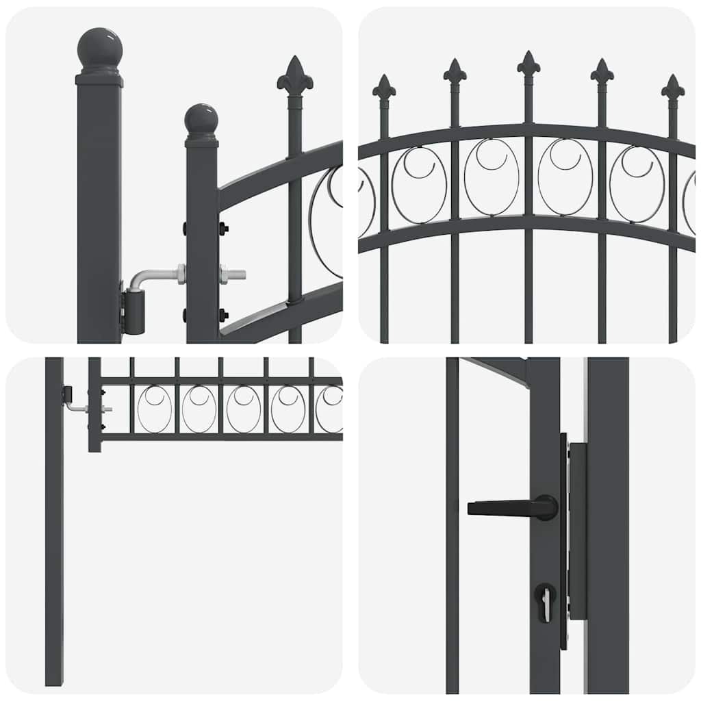 Fence Gate with Spikes and Lock Grey 125 x 100 cm