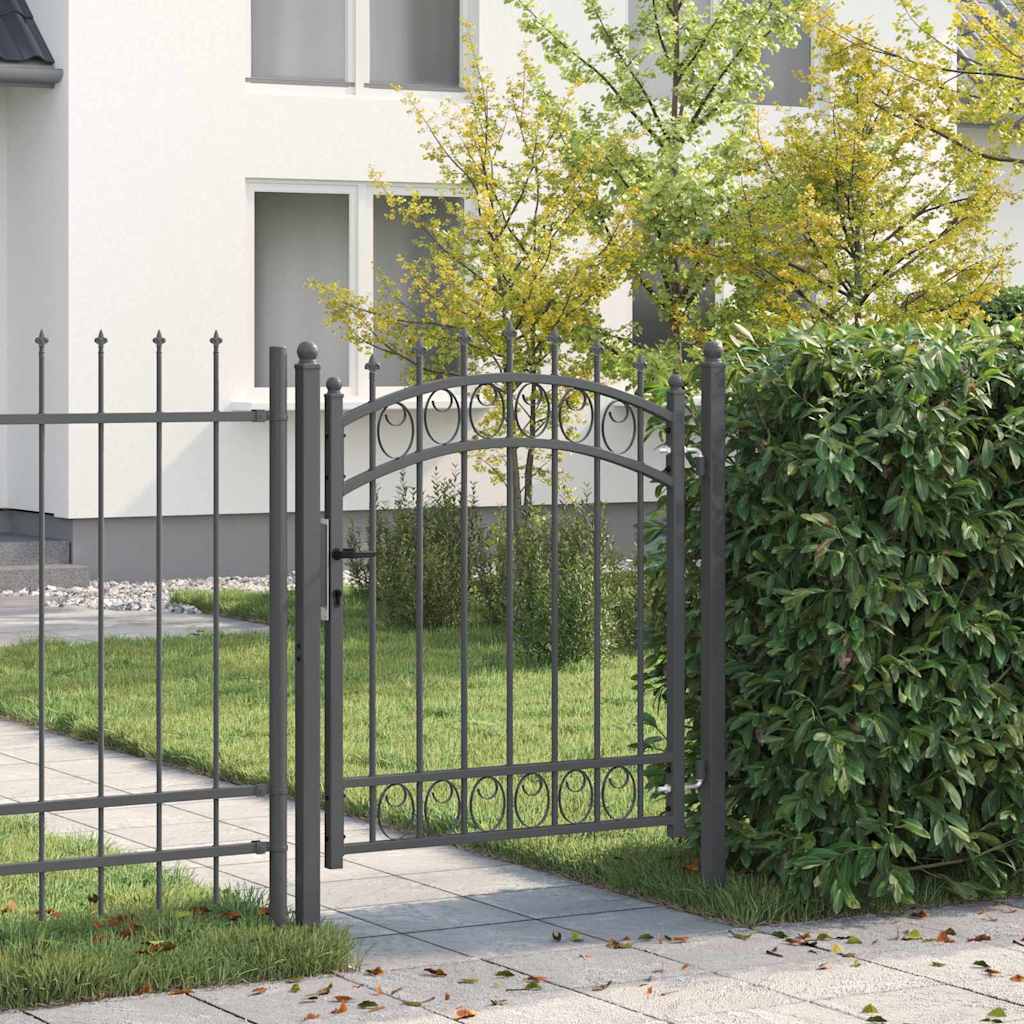 Fence Gate with Spikes and Lock Grey 125 x 100 cm