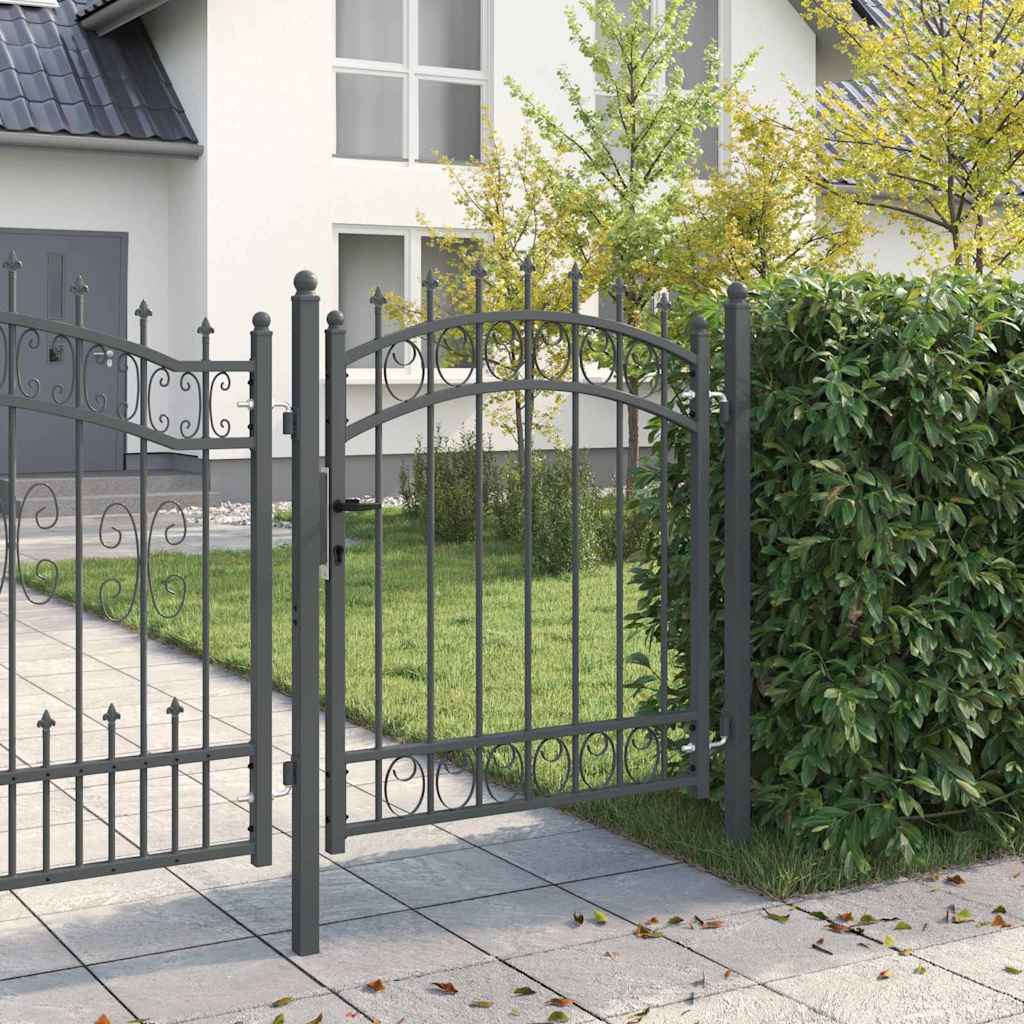 Fence Gate with Spikes and Lock Grey 125 x 100 cm